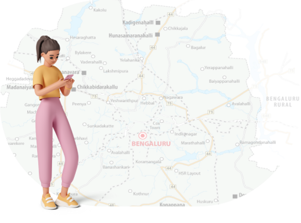 Map with woman illustration